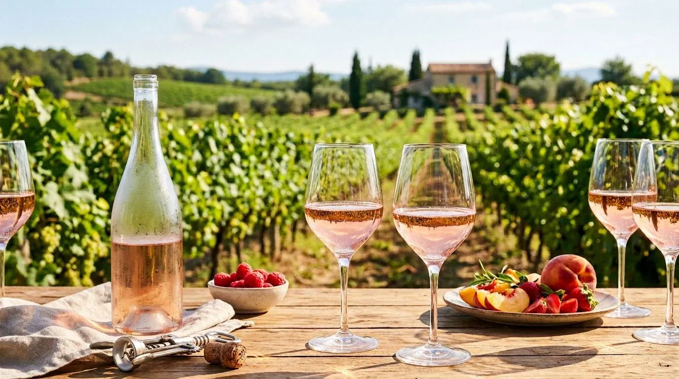 Rijpe druiven aan de stok, als achtergrond voor rosé